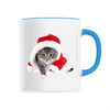 mug chaton de noël poignée bleue