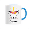 mug chat licorne poignée poignée bleue