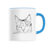 mug dessin chat poignée bleue