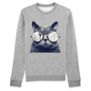 pull chat lunettes couleur gris