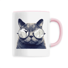 mug chat à lunettes poignée rose