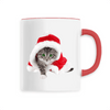 mug chaton de noël poignée rouge