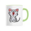 mug petit chat poignée verte