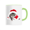 mug chaton de noël poignée verte