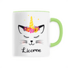 mug chat licorne poignée verte