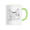 mug dessin chat poignée verte