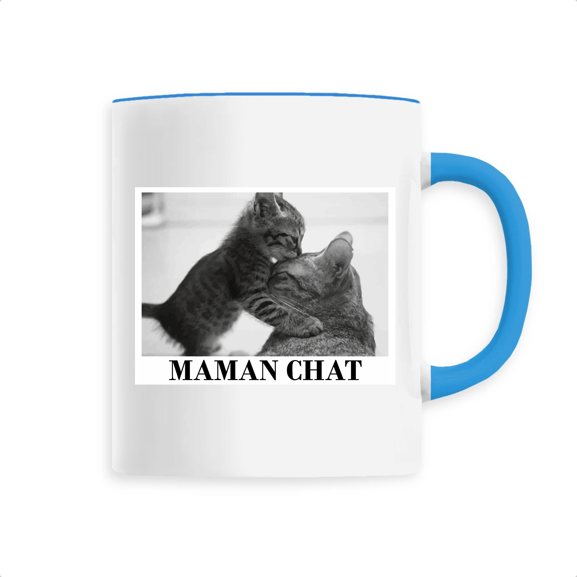 mug maman chat poignée bleue