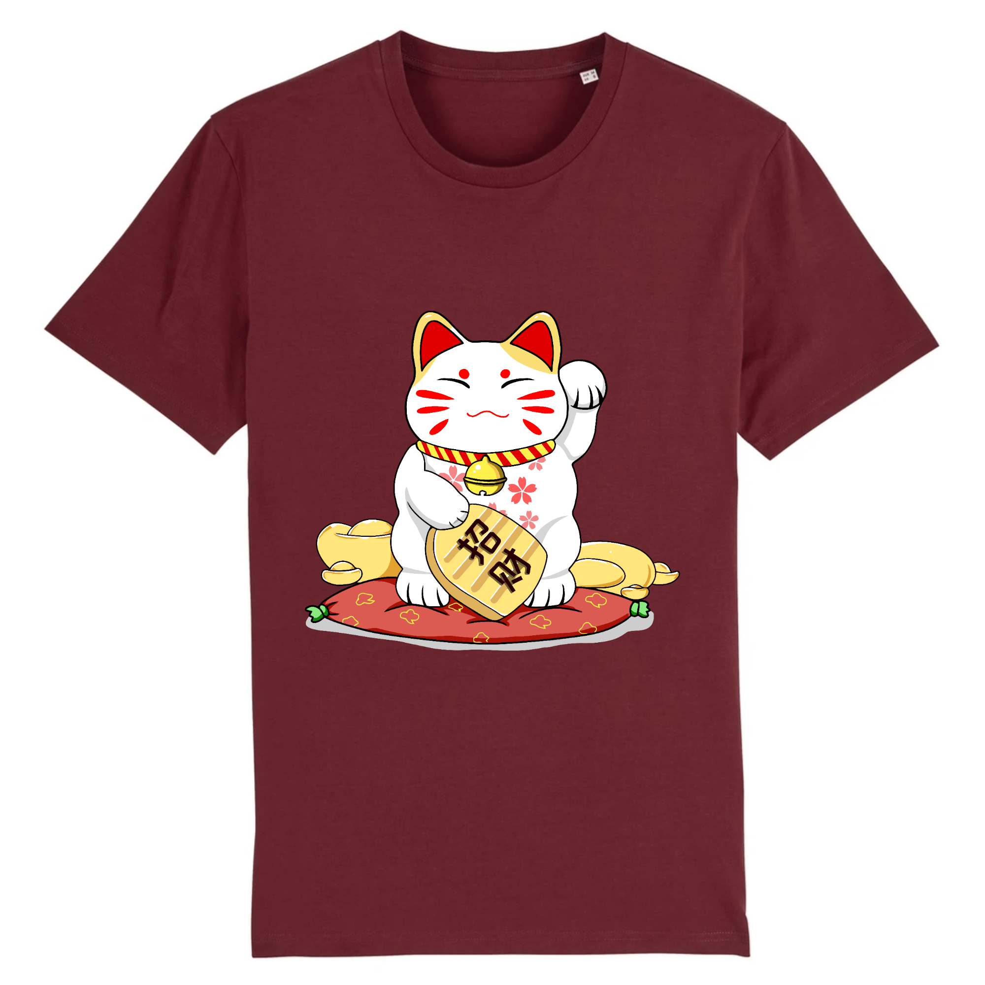 Tee-Shirt Chat Maneki Neko couleur bordeaux