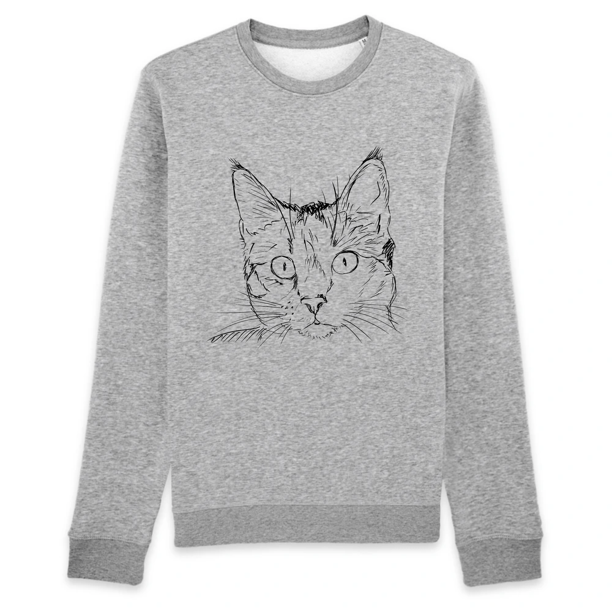 pull avec dessin chat couleur gris