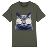 tee-shirt chat à lunettes couleur kaki