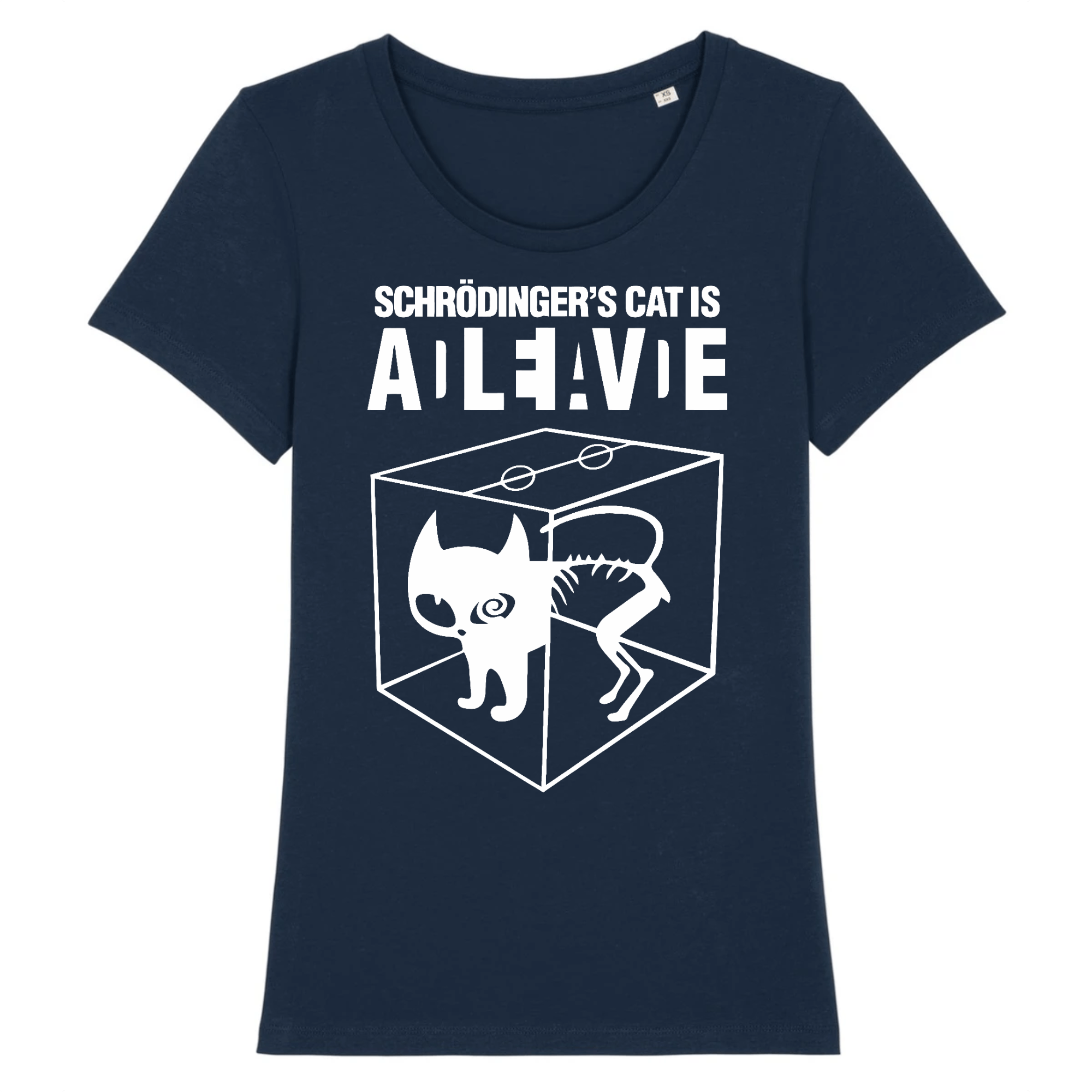 t-shirt chat de schrödinger couleur marine
