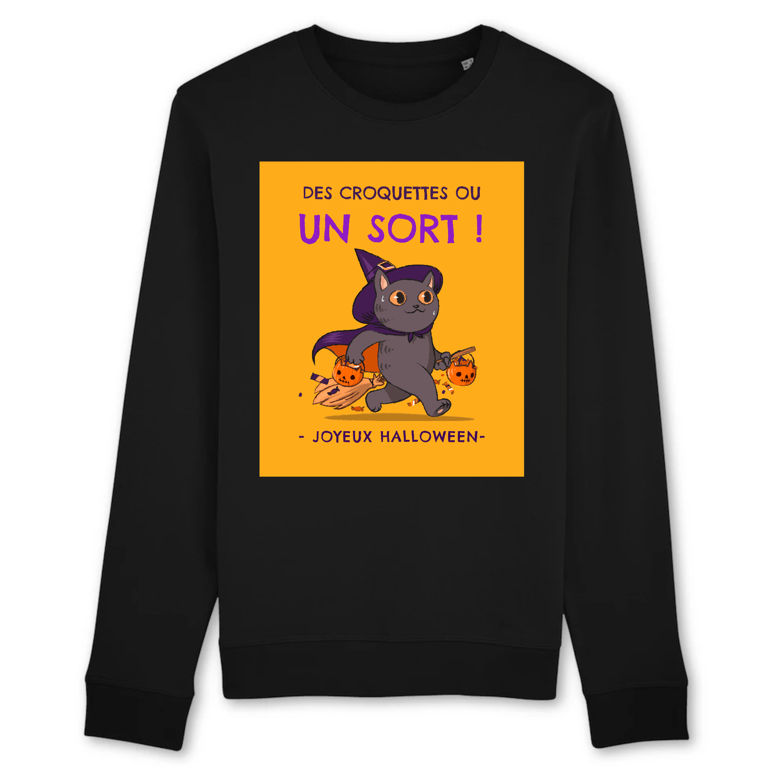 Pull Chat Joyeux Halloween coloris noir