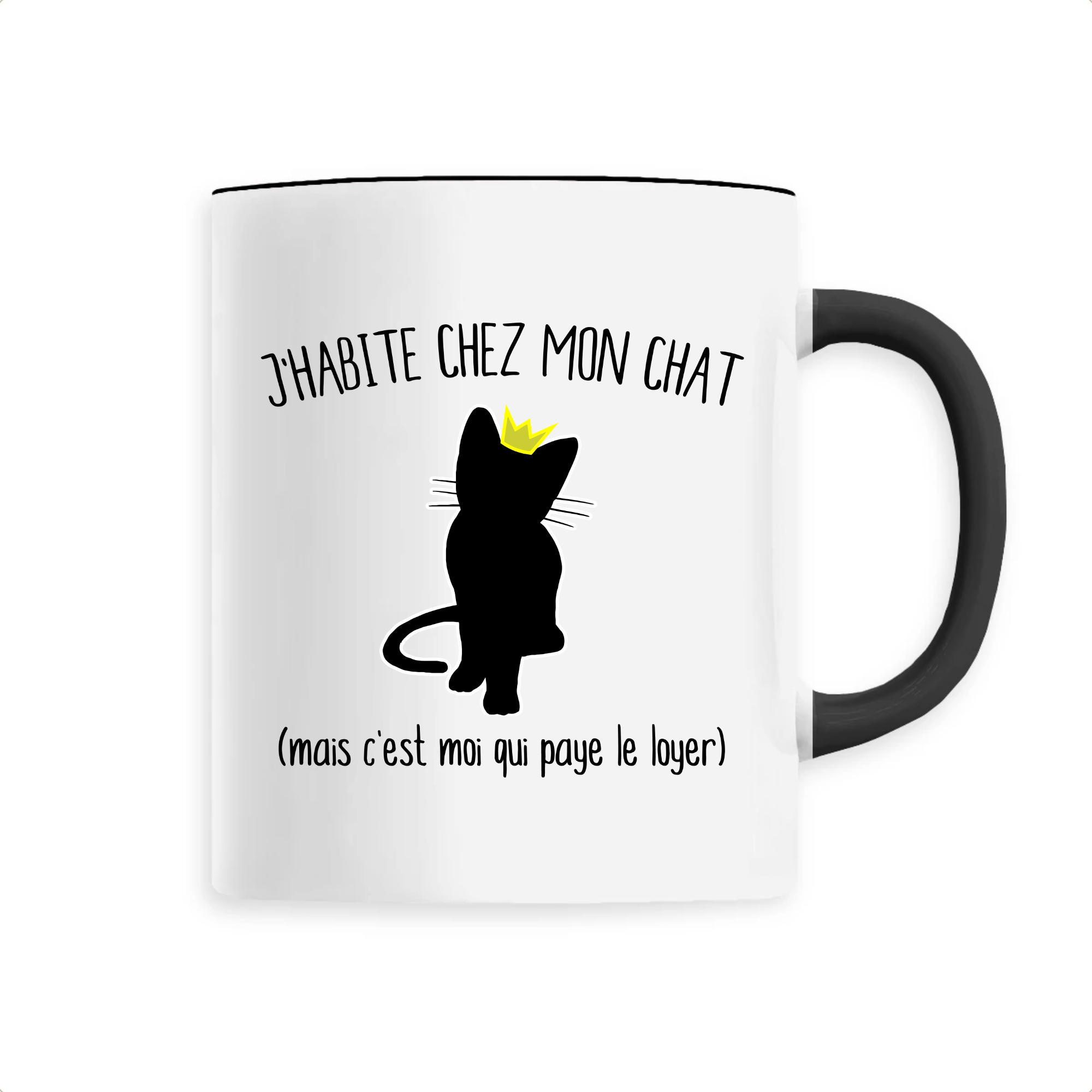 mug j'habite chez mon chat poignée noire