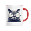 mug chat à lunettes poignée rouge