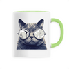 mug chat à lunettes poignée verte